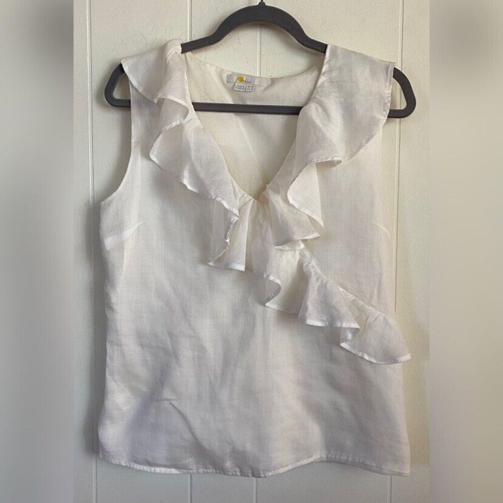 Boden Blouse Women’s 8 White Ruffles Minimalist Neutral Coquette Fairycore